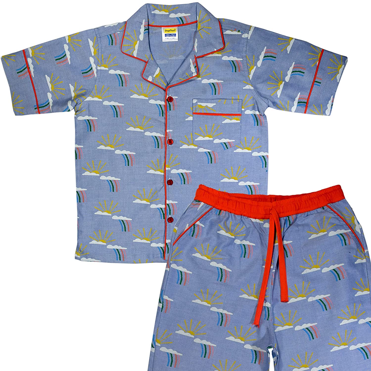 SHOPmOZO Unisex Pure Cotton Long Sleeve Kids Nightwear /Nightdress/Sleepsuit/Sleepwear/Night Suit for Boys and Girls Top and  Pyjama Combo Set,(SM-00475UNISEXSWPS_Parent) - ShopMozo